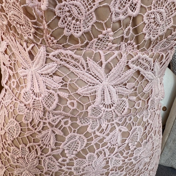 BISOU BISOU M. BOHBOT Pink Lace Overlay Midi Floral Sleeveless Sheath Dress Sz 2 - Picture 14 of 16